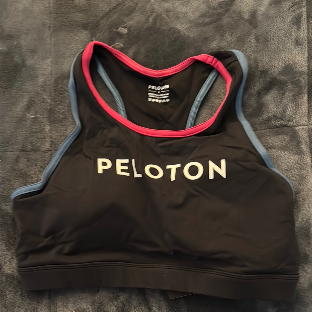 Peloton Black with Pink & Blue accents Sports Bra